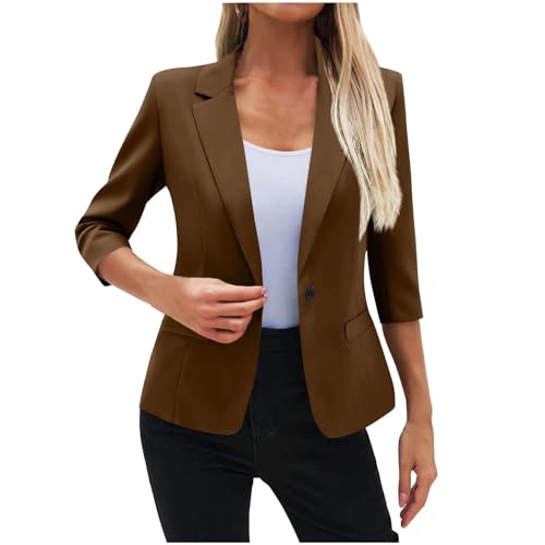 EMATOP 3/4 Arm Blazer Damen Sportlich Elegant Anzugjacke Leicht Business Büro Jacke Einfarbig Open Front Longblazer Slim Fit Bequem Trenchcoat Revers Klassisch Blazerjacke Outdoor Mantel von EMATOP