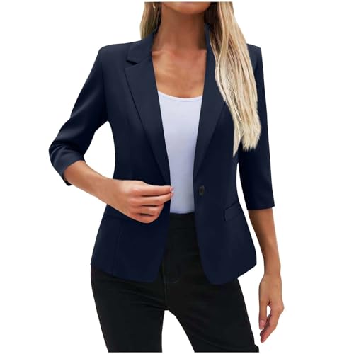 EMATOP 3/4 Arm Blazer Damen Sportlich Elegant Anzugjacke Leicht Business Büro Jacke Einfarbig Open Front Longblazer Slim Fit Bequem Trenchcoat Revers Klassisch Blazerjacke Outdoor Mantel von EMATOP