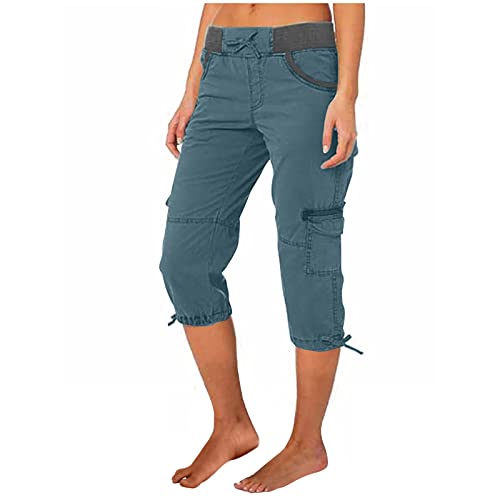 EMATOP 3/4 Sporthose Damen Sommer Cargohosen Einfarbig Regular Fit Freizeithose Hohe Taille Vintage Caprihose Jogginghose mit Taschen Arbeitshose Kurze Sommerhosen Pumphose Stoffhose von EMATOP