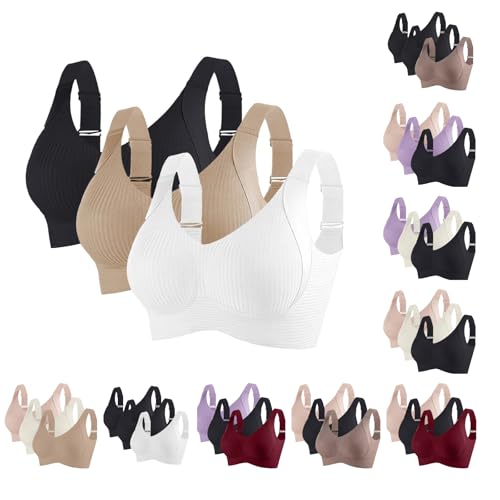 EMATOP 3er Pack BH Damen ohne Bügel Brüste Sport Push Up BHS Nahtlose Unterwäsche Weich Bequem Bralette Baumwolle Einfarbig Crop Top Klassische Verstellbarer Bra für Yoga Fitness Joggen von EMATOP