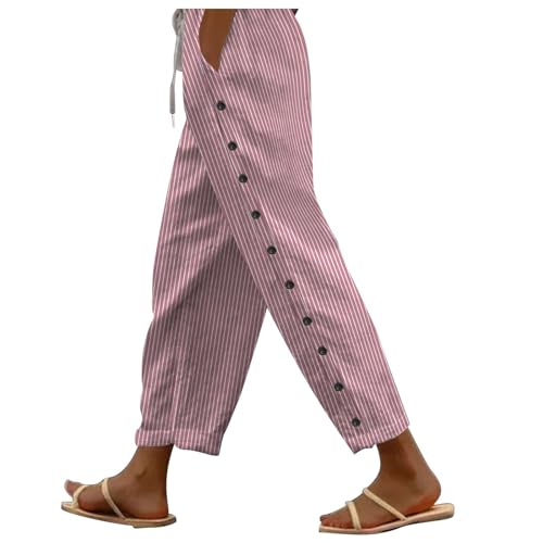 EMATOP 7/8 Leinenhose Damen Sommer Leicht Sporthose Baumwolle Leinen Stoffhose Lockere Einfarbig Sommerhose Lässig High Waist Strandhose mit Taschen Freizeithose Elegant Haremshose für Frauen von EMATOP