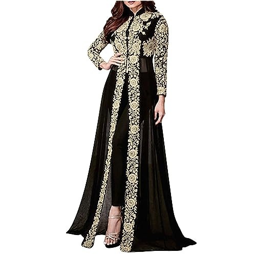 EMATOP Abendkleid Damen Mittelalter Kleid und Hose Hosenanzug Lang Bodenlanges Partykleid Vintage Gothic Kleidung Spitzen Langarm Mittelalterkleid Hohe Taille Elegant Ballkleid Cocktailkleid von EMATOP