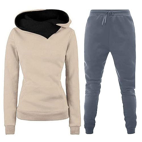 EMATOP Activewear-Sets für Damen Hausanzug Sport Langarm Sweatshirt und Sporthose Jogginganzug Casual Einfarbig Sportanzug Herbst Winter Warm Hoodie Kapuzenpullover + Lang Hosen Yoga Outfit von EMATOP