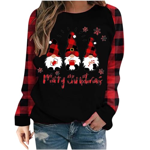 EMATOP Amazon Warehouse Deal Damen Weihnachtspullover Lustig Langarm Sweatshirt Rundhals Basic Langarmshirt Bunt 3D Druck Pullover Baumwolle Vintage Weihnachtspulli Oberteile Tops von EMATOP