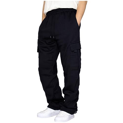 EMATOP Amazon Warehouse Deals Angebote Trainingshose Herren Baggy Baumwolle Cargohose Lange Casual Sporthose Einfarbig Regular Fit Cargo Hose mit Taschen Sweathose Hohe Taille Jogginghose Yogahose von EMATOP