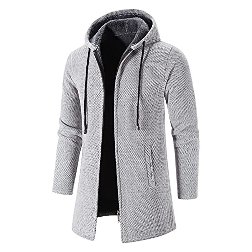 EMATOP angebot Lange Jacke Herren Baumwolle Sweatjacke mit Kapuze Kapuzenpullover Freizeit Langarm Hoodie Cardigan Lose Einfarbig Übergangsjacke Warm Gefüttert Strickjacke von EMATOP