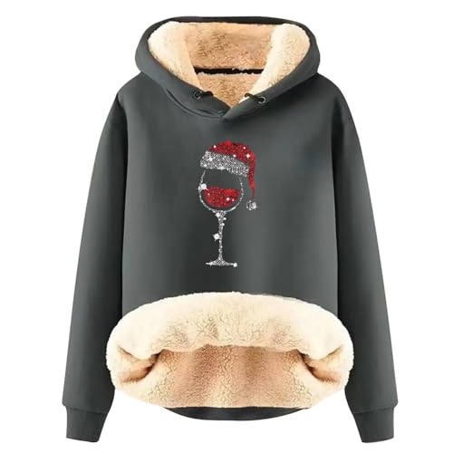 EMATOP Angebot Weihnachtspullover Damen Lustig Sport Hoodie Warm Gefüttert Sweatshirt mit Kapuze Pullover Winter Langarm Kapuzenpullover Kuschelig Fleecepullover Langarmshirt von EMATOP