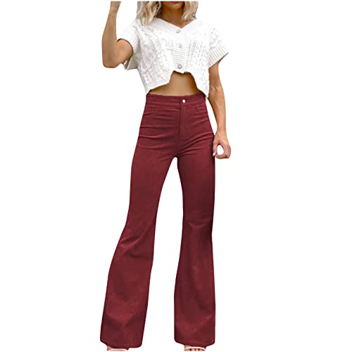 EMATOP Angebot des Tages Damen Cord Schlaghose Lang Elegant Sommerhose Vintage High Waist Freizeithose Casual Einfarbig Outdoorhose Baumwolle Stoffhose mit Taschen Sporthose Jogginghose von EMATOP