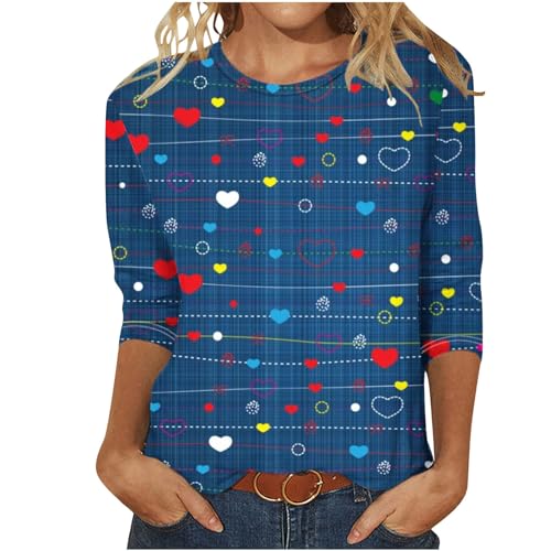 EMATOP Angebot des Tages Heute Damen Bluse Lässige 3/4 Ärmel Tshirt Elegant Baumwolle Tunika Tops Locker Rundhals Sommershirts Bunt Streifen Longshirt Vintage Sport Longbluse Oberteile von EMATOP