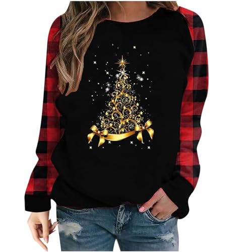 EMATOP Angebot des Tages blitzangebot Damen Weihnachtspullover Lustig Langarm Sweatshirt Rundhals Basic Langarmshirt Bunt 3D Druck Pullover Baumwolle Vintage Weihnachtspulli Oberteile Tops von EMATOP