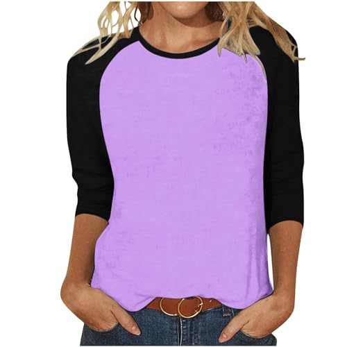 3/4 Arm Shirt Damen Lässige Farbblock Tunika Tops Locker Sport Oberteil Shirts Basic Rundhals Blusenshirt Baumwolle Leicht Sportshirt Frühling Sommer Lose Longbluse Teenager Mädchen von EMATOP