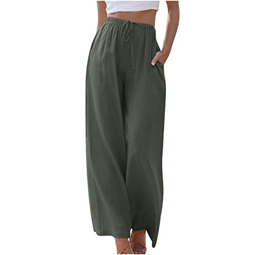 EMATOP Angebote Tages blitzangebote Damen Lang Casual Yogahose Lockere Elegant Leinenhose Baumwolle Leichte Sommerhose Einfarbig Mode Palazzo Hose Hohe Taille Boho Strandhose Stoffhose von EMATOP