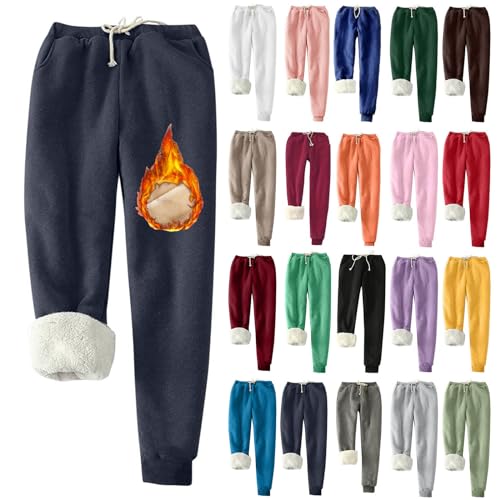 EMATOP Angebote Tages blitzangebote Jogginghose Damen Warme Fleece Sporthosen Winter Thermo Gefütterte Sweatpants Lang Baumwolle Freizeithose Elastische Taille Laufhose mit Taschen Yogahose von EMATOP