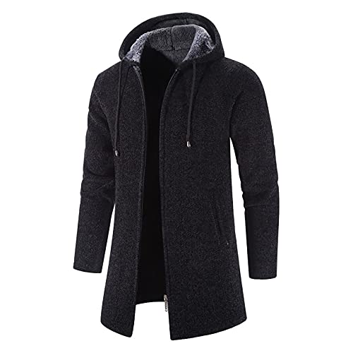 EMATOP Angebote Tages blitzangebote Lange Jacke Herren Baumwolle Sweatjacke mit Kapuze Kapuzenpullover Freizeit Langarm Hoodie Cardigan Lose Einfarbig Übergangsjacke Warm Gefüttert Strickjacke von EMATOP