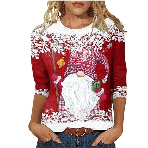 EMATOP Angebote des Tages Heute Deal 3/4 Ärmel Weihnachtspullover Damen Langarm Lustig Sweatshirt Lässig Rundhals Pullover Sport Baumwolle Tunika Longshirt Bunte Weihnachts Oberteile Langarmshirt von EMATOP