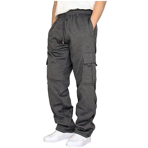 EMATOP Angebote des Tages Heute Trainingshose Herren Baggy Baumwolle Cargohose Lange Casual Sporthose Einfarbig Regular Fit Cargo Hose mit Taschen Sweathose Hohe Taille Jogginghose Yogahose von EMATOP