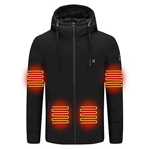 EMATOP Beheizte Jacke Damen Herren USB Lade Heizweste Beheizbare Mantel Leichte Outdoor Heizmantel mit Kapuze Heizjacke 5 Heizzonen 3 Temperaturstufen Funktionsjacke für Outdoor Steppmantel von EMATOP