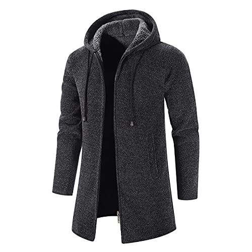 EMATOP Black Friday 2023 Lange Jacke Herren Baumwolle Sweatjacke mit Kapuze Kapuzenpullover Freizeit Langarm Hoodie Cardigan Lose Einfarbig Übergangsjacke Warm Gefüttert Strickjacke von EMATOP