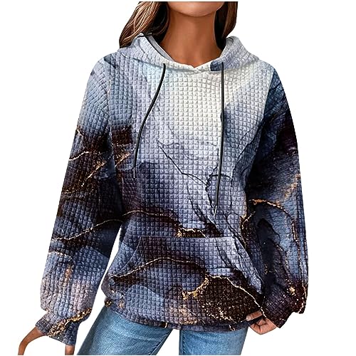 EMATOP Black Friday 2023 Pullover Damen Causal Baumwolle Hoodie Sport Langarm Sweatshirt mit Kapuze Langarmshirt Bunte Waffel Kapuzenpullover Winter Warm Vintage Kapuzenpulli Oberteile von EMATOP