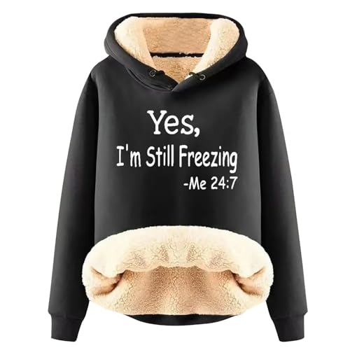 EMATOP Black Friday Angebote 2023 Teddy Fleece Sweatshirt Damen Warm Kapuzenpullover Casual Langarm Hoodie Baumwolle Vintage Langarmshirt Briefdruck Pullover mit Kapuze Fleecepullover von EMATOP