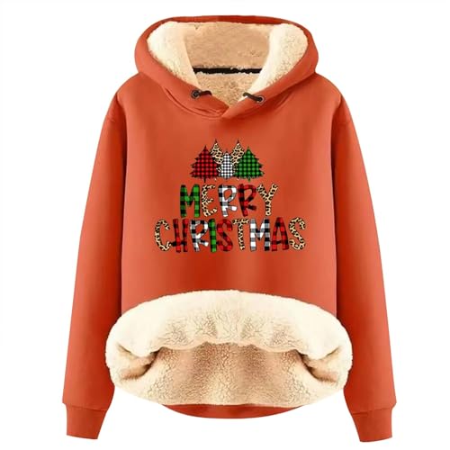 EMATOP Black Friday Angebote Damen Weihnachten Pullover Warm Baumwolle Sweatshirt Teddy Fleece Kapuzenpullover Langarm Sports Hoodie Lustig Rotweinglas Weihnachtspullover Casual Lose Fleecepullover von EMATOP