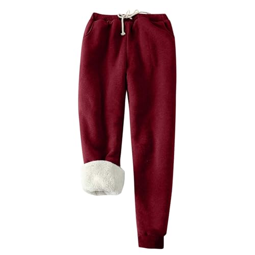 Jogginghose Damen Warme Fleece Sporthosen Winter Thermo Gefütterte Sweatpants Lang Baumwolle Freizeithose Elastische Taille Laufhose mit Taschen Yogahose Casual Sport Leggings Outdoor von EMATOP