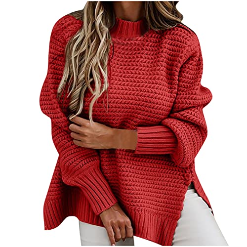 EMATOP Black Friday Pullover Damen Elegant Langarm Strickpullover Warm Grobstrick Sweatshirt Lässiges Lose Strickpulli Oberteile Rundhals Einfarbig Winterpullover Weich Bequem Langarmshirt Winter von EMATOP