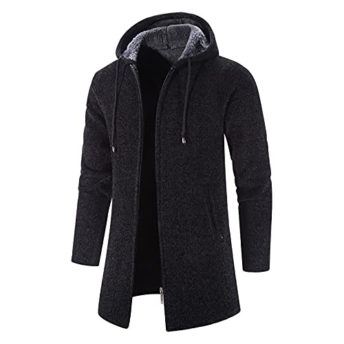 EMATOP Lange Jacke Herren Baumwolle Sweatjacke mit Kapuze Kapuzenpullover Freizeit Langarm Hoodie Cardigan Lose Einfarbig Übergangsjacke Warm Gefüttert Strickjacke Elegant Windbreaker Outdoor von EMATOP