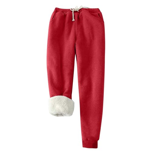 Jogginghose Damen Warme Fleece Sporthosen Winter Thermo Gefütterte Sweatpants Lang Baumwolle Freizeithose Elastische Taille Laufhose mit Taschen Yogahose Casual Sport Leggings Outdoor von EMATOP