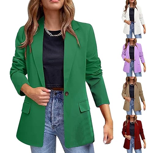 EMATOP Blazerjacke Damen Sportlich Elegant Blazer Lässig Lang Bürojacke Langarm Vorne Offen Jacke Leichte Einfarbig Trenchcoat Casual Business Longblazer Revers Slim Fit Übergangsjacke Mantel von EMATOP