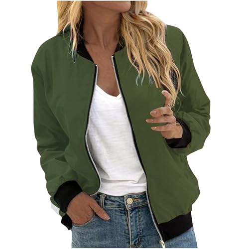 EMATOP Bomberjacke Damen Casual Langarm College Jacke Leichte Elegant Fliegerjacke Einfarbig Bequem Pilotenjacke Zip Up Übergangsjacke mit Taschen Sportjacke Locker Lässig Bikerjacke Outwear von EMATOP