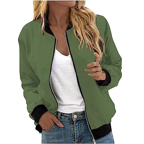 EMATOP Bomberjacke Damen Casual Langarm College Jacke Leichte Elegant Fliegerjacke Einfarbig Bequem Pilotenjacke Zip Up Übergangsjacke mit Taschen Sportjacke Locker Lässig Bikerjacke Outwear von EMATOP