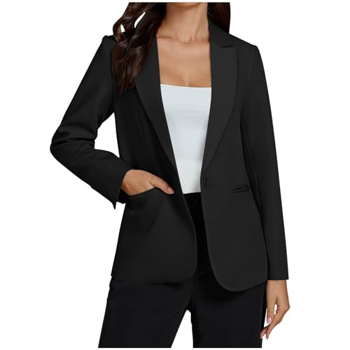EMATOP Bürojacke Damen Sportlich Elegant Blazer Langarm Leicht Blazerjacke Arbeit Büro Jacken mit Taschen Trenchcoat Casual Revers Anzugjacke Klassisch Einfarbig Mantel Business Longblazer von EMATOP