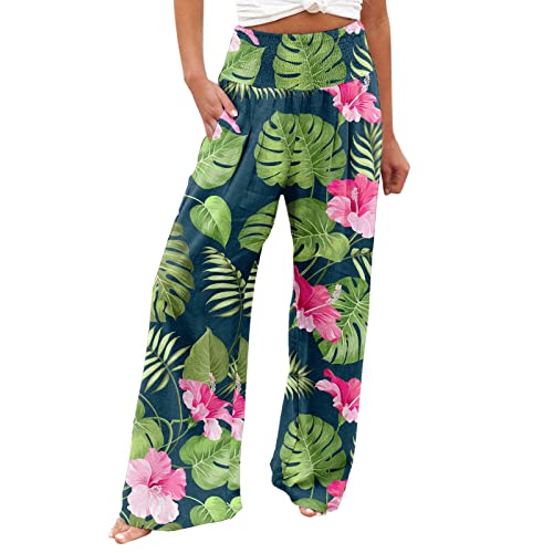 EMATOP Capri Hosen Damen Leinenhose Leicht und Luftig Sommerhose Elegant Festlich Stoffhose 7/8 Weitem Bein Hosen Bequeme Boho Strandhose Leinen Haremshose High Waist Bequemer Freizeithose Mit Tasche von EMATOP