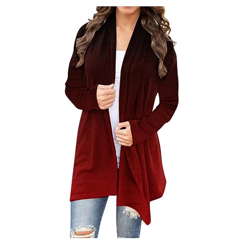 EMATOP Cardigan Damen Locker Lang Strickjacke Baumwolle Leicht Strickmantel Casual Vorne Offen Pullover Bunte Farbverlauf Herbstjacke Lose Langarm Fleecejacke Weich Bequem übergangsjacke von EMATOP