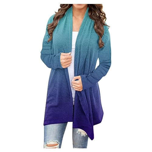 EMATOP Cardigan Damen Locker Lang Strickjacke Baumwolle Leicht Strickmantel Casual Vorne Offen Pullover Bunte Farbverlauf Herbstjacke Lose Langarm Fleecejacke Weich Bequem übergangsjacke von EMATOP