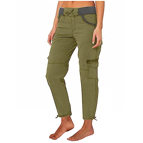 EMATOP Cargohose Damen Lang Vintage Sporthose Einfarbig Regular Fit Freizeithose High Waist Hose mit Taschen Stoffhose Casual Lose Arbeitshose Herbst Winter Jogginghose Y2K Streetwear für Frauen von EMATOP