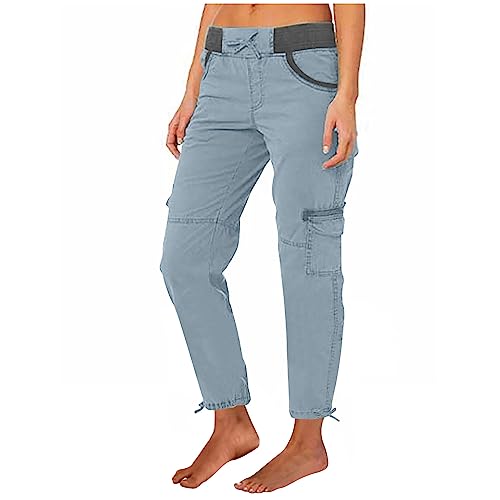 EMATOP Cargohose Damen Lang Vintage Sporthose Einfarbig Regular Fit Freizeithose High Waist Hose mit Taschen Stoffhose Casual Lose Arbeitshose Herbst Winter Jogginghose Y2K Streetwear für Frauen von EMATOP