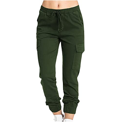 EMATOP Cargohose Damen Stretch Cargo Leggings Hose Elastische Taille Sportleggins Lang Skinny Fit Hosen Einfarbig Elegant Jeans mit Taschen Jogginghose Stoffhose beliebte Marken von EMATOP