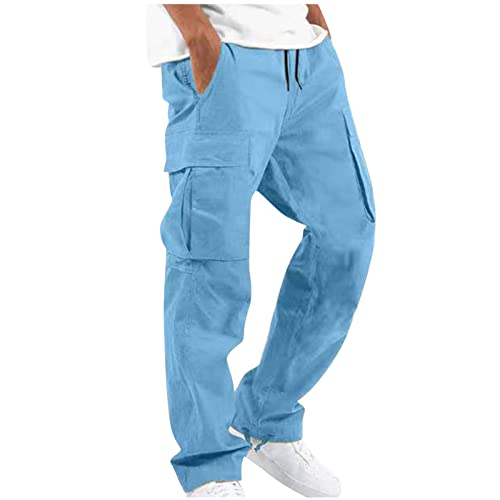 EMATOP Cargohose Herren Baumwolle Lang Cargo Hose Regular Fit Freizeithose Casual Einfarbig Sporthose mit Taschen Outdoorhose Elastische Taille Sweatpants Frühling Wanderhose Trekkinghose von EMATOP