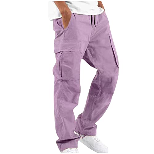 EMATOP Cargohose Herren Baumwolle Lang Cargo Hose Regular Fit Freizeithose Casual Einfarbig Sporthose mit Taschen Outdoorhose Elastische Taille Sweatpants Frühling Wanderhose Trekkinghose von EMATOP