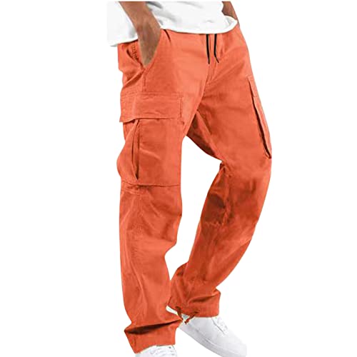 EMATOP Cargohose Herren Baumwolle Lang Cargo Hose Regular Fit Freizeithose Casual Einfarbig Sporthose mit Taschen Outdoorhose Elastische Taille Sweatpants Frühling Wanderhose Trekkinghose von EMATOP