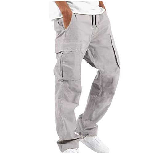 EMATOP Cargohose Herren Baumwolle Lang Cargo Hose Regular Fit Freizeithose Casual Einfarbig Sporthose mit Taschen Outdoorhose Elastische Taille Sweatpants Frühling Wanderhose Trekkinghose von EMATOP