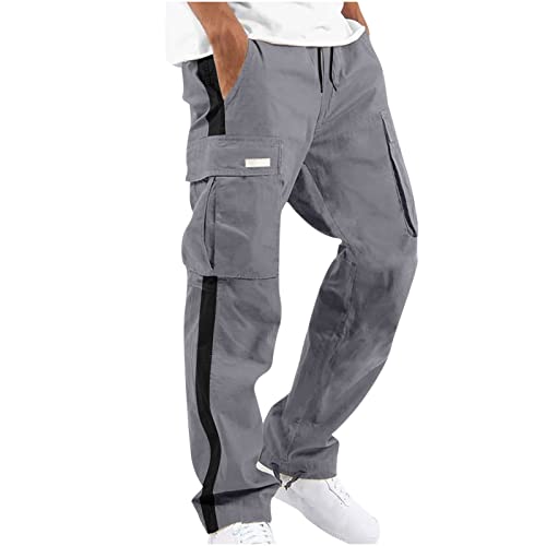 EMATOP Cargohose Herren Baumwolle Lang Cargo Hose Regular Fit Freizeithose Casual Einfarbig Sporthose mit Taschen Outdoorhose Elastische Taille Sweatpants Frühling Wanderhose Trekkinghose von EMATOP