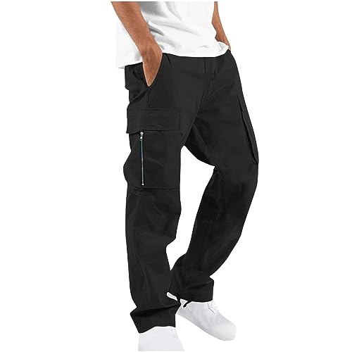 EMATOP Cargohose Herren Lang Baggy Sporthose Casual Baumwolle Cargo Hose Leicht Einfarbig Jogginghose mit Taschen Reißverschluss Sweatpants Herbst Winter Arbeitshose Trekkinghose für Männer von EMATOP