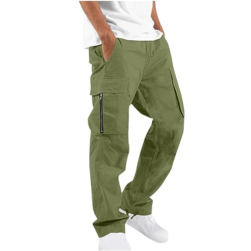 EMATOP Cargohose Herren Lang Baggy Sporthose Casual Baumwolle Cargo Hose Leicht Einfarbig Jogginghose mit Taschen Reißverschluss Sweatpants Herbst Winter Arbeitshose Trekkinghose für Männer von EMATOP