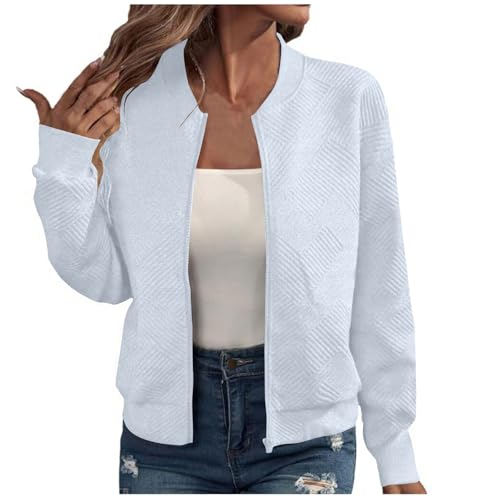 EMATOP College Jacke Damen Leicht Sport Bomberjacke Casual Langarm Übergangsjacke Kurz Einfarbig Sweatjacke Elegant Bequem Pilotenjacke Reißverschluss Fliegerjacke Baumwolle Herbstjacke Outwear von EMATOP