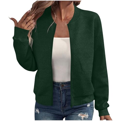 EMATOP College Jacke Damen Leicht Sport Bomberjacke Casual Langarm Übergangsjacke Kurz Einfarbig Sweatjacke Elegant Bequem Pilotenjacke Reißverschluss Fliegerjacke Baumwolle Herbstjacke Outwear von EMATOP