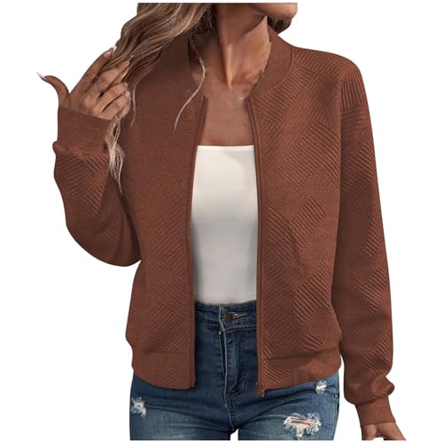 EMATOP College Jacke Damen Leicht Sport Bomberjacke Casual Langarm Übergangsjacke Kurz Einfarbig Sweatjacke Elegant Bequem Pilotenjacke Reißverschluss Fliegerjacke Baumwolle Herbstjacke Outwear von EMATOP