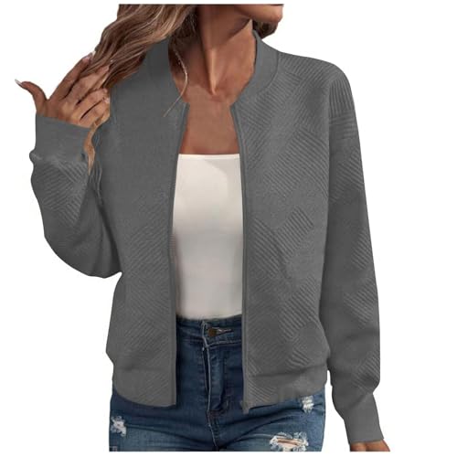 EMATOP College Jacke Damen Leicht Sport Bomberjacke Casual Langarm Übergangsjacke Kurz Einfarbig Sweatjacke Elegant Bequem Pilotenjacke Reißverschluss Fliegerjacke Baumwolle Herbstjacke Outwear von EMATOP